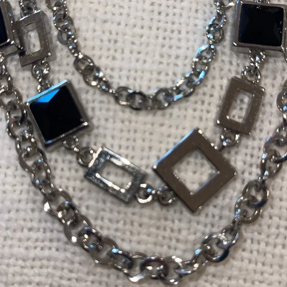 WHBM silver tone and black squares triple necklace - Picture 5 of 5